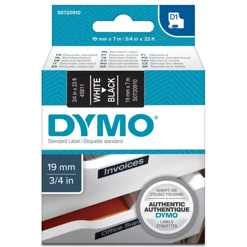 Dymo taśma do drukarek etykiet, D1 45811 biały/czarny 7m/19mm